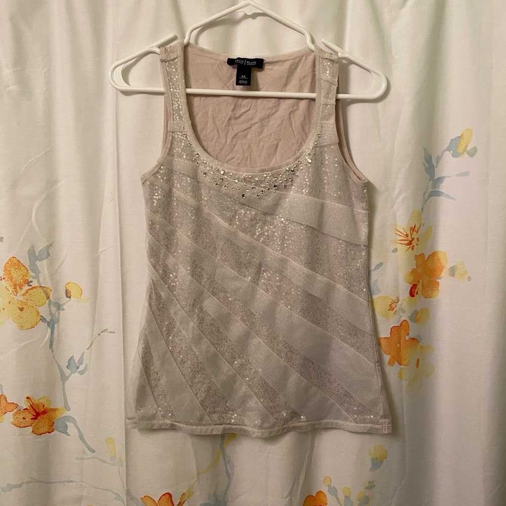 WHBM Cream Sequin Tank